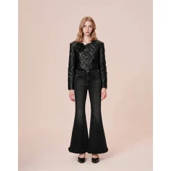 Rocha Roma 3D Rose Diamond Checked Leather Padded Jacket