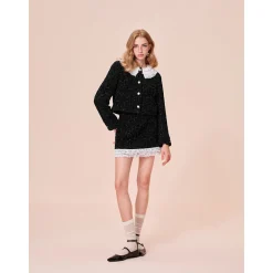 Rocha Roma Detachable Lace Collar Short Jacket Black