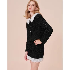 Rocha Roma Detachable Lace Collar Short Jacket Black