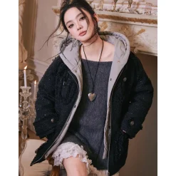 Rocha Roma Detachable Tweed Down Jacket Black