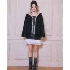 Rocha Roma Detachable Tweed Down Jacket Black