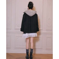Rocha Roma Detachable Tweed Down Jacket Black