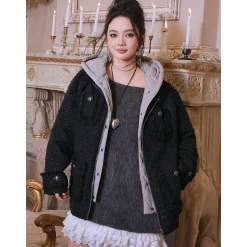 Rocha Roma Detachable Tweed Down Jacket Black
