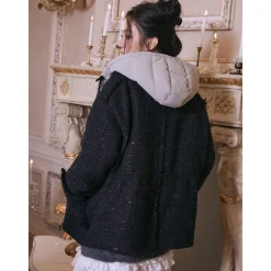 Rocha Roma Detachable Tweed Down Jacket Black