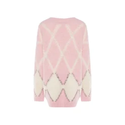 Rocha Roma Diamond Checked Cardigan Pink