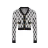 Rocha Roma Diamond Plaid Short Cardigan Black