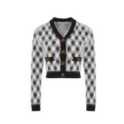 Rocha Roma Diamond Plaid Short Cardigan Black