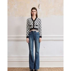 Rocha Roma Diamond Plaid Short Cardigan Black