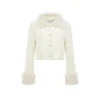 Rocha Roma Floral Velvet Fur Collar Padded Jacket White