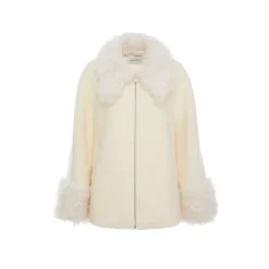 Rocha Roma Fluffy Patchwork Tweed Woolen Jacket White