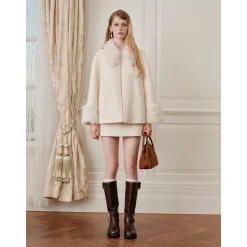 Rocha Roma Fluffy Patchwork Tweed Woolen Jacket White