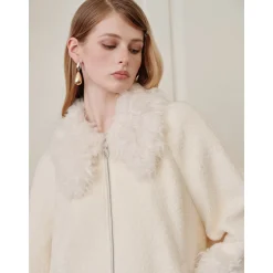 Rocha Roma Fluffy Patchwork Tweed Woolen Jacket White