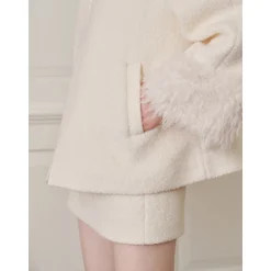 Rocha Roma Fluffy Patchwork Tweed Woolen Jacket White