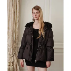 Rocha Roma Fur Collar Patch Down Jacket Black