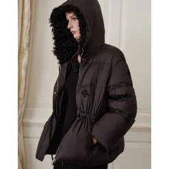 Rocha Roma Fur Collar Patch Down Jacket Black