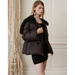 Rocha Roma Fur Collar Patch Down Jacket Black
