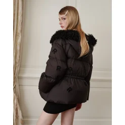 Rocha Roma Fur Collar Patch Down Jacket Black