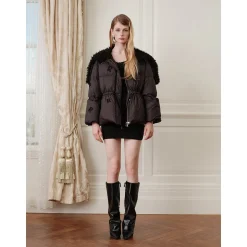 Rocha Roma Fur Collar Patch Down Jacket Black