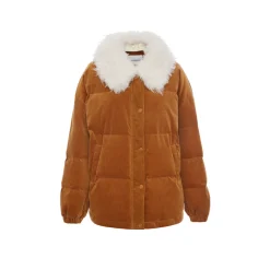 Rocha Roma Fur Lapel Corduroy Down Jacket Khaki