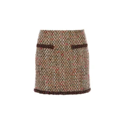 Rocha Roma Hand-Edge Drilled Tweed Skirt Brown