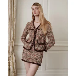 Rocha Roma Hand-Edge Drilled Tweed Skirt Brown