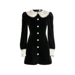 Rocha Roma Lace Stitching Velvet Dress Blacklack