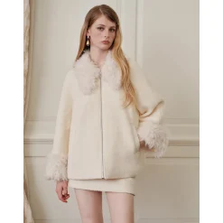 Rocha Roma Loop Tweed Woolen Skirt White