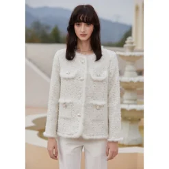 Rocha Roma Mink Velvet  Pearl Button Tweed Down Jacket