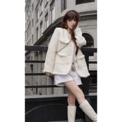Rocha Roma Mink Velvet  Pearl Button Tweed Down Jacket