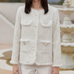 Rocha Roma Mink Velvet  Pearl Button Tweed Down Jacket