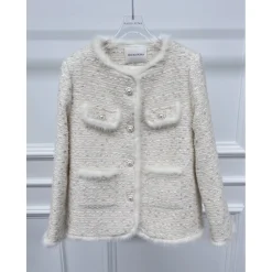 Rocha Roma Mink Velvet  Pearl Button Tweed Down Jacket