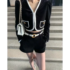 Rocha Roma Naples Acetate Edged Velvet Shorts Black