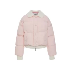 Rocha Roma Patchwork Knit Lapel Short Down Jacket Pink