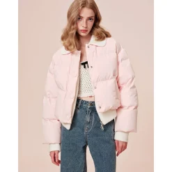 Rocha Roma Patchwork Knit Lapel Short Down Jacket Pink