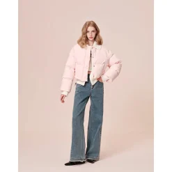 Rocha Roma Patchwork Knit Lapel Short Down Jacket Pink