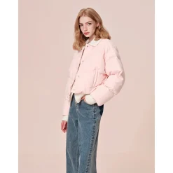 Rocha Roma Patchwork Knit Lapel Short Down Jacket Pink