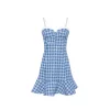 Rocha Roma Pearl Chain Houndstooth Dress Blue