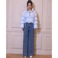 Rocha Roma Plaid Bow Short Down Jacket Blue