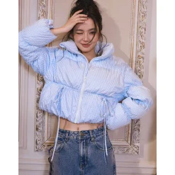 Rocha Roma Plaid Bow Short Down Jacket Blue