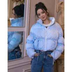 Rocha Roma Plaid Bow Short Down Jacket Blue