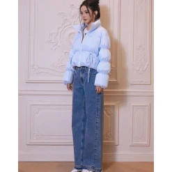Rocha Roma Plaid Bow Short Down Jacket Blue