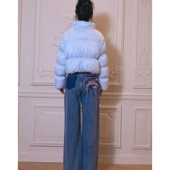 Rocha Roma Plaid Bow Short Down Jacket Blue