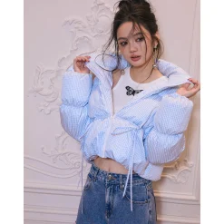 Rocha Roma Plaid Bow Short Down Jacket Blue