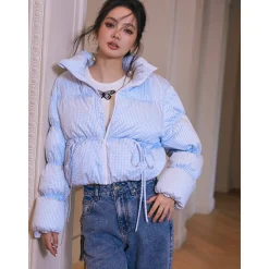 Rocha Roma Plaid Bow Short Down Jacket Blue