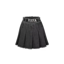 Rocha Roma "RARA" Logo Pleated Denim Skirt Black