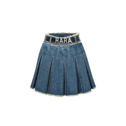Rocha Roma "RARA" Logo Pleated Denim Skirt Blue