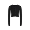 Rocha Roma Rhinestone Hollow-Out Cardigan Black