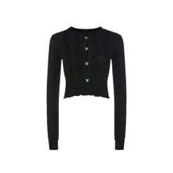 Rocha Roma Rhinestone Hollow-Out Cardigan Black