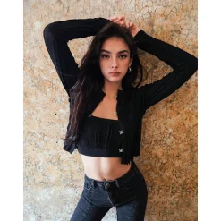 Rocha Roma Rhinestone Hollow-Out Cardigan Black