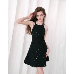 Rocha Roma Sequins Off-Shoulder Strap Dress Black